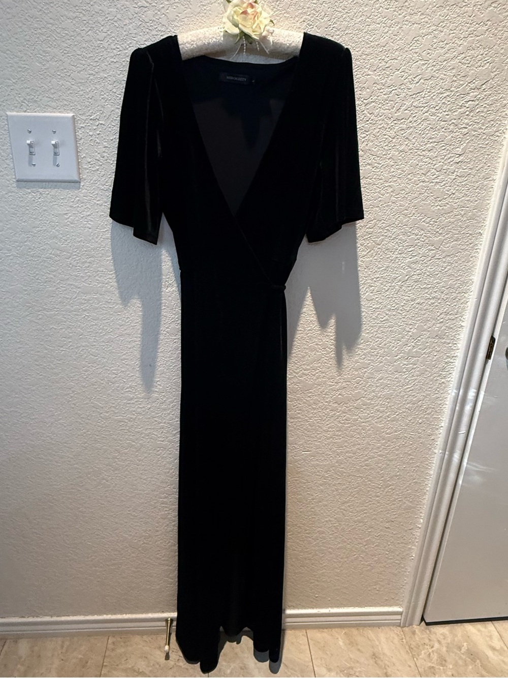Women's Black Velvet Wrap Maxi Dress